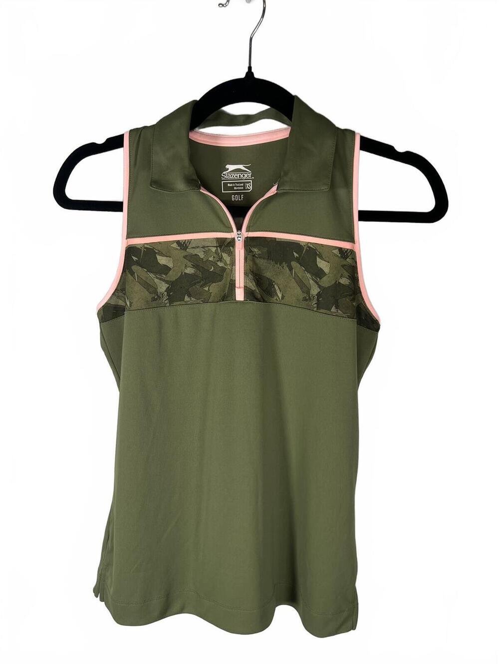 Slazenger Sleeveless Golf Polo XS Olive Green Camo Contrast Zip Sporty Gorpcore